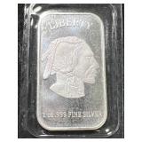 1 TROY OZ .999 FINE SILVER BUFFALO INDIAN BAR