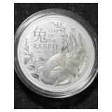 1 TROY OZ .999 FINE SILVER 2023 AUSTRALIAN YEAR OF THE RABBIT IN AIRTITE