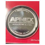 1 TROY OZ .999 FINE SILVER APMEX ROUND IN 