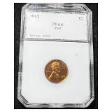 1942 US PROOF WHEAT CENT SLABBED PR64