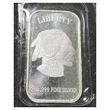 1 TROY OZ .999 FINE SILVER BUFFALO INDIAN BAR