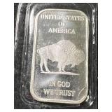 1 TROY OZ .999 FINE SILVER BUFFALO INDIAN BAR