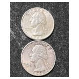 2 US WASHINGTON QUARTERS 1962-D 1964-D