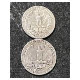 2 US WASHINGTON QUARTERS 1962-D 1964-D