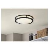 Hampton Bay Flaxmere 14 in. Modern Matte Black Selectable CCT Integrated LED Flush Mount for Kitchens  Customer Returns See Pictures