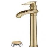 BWE Waterfall Tall Spout Single Hole Single Handle Vessel Sink Faucet in Brushed Gold Customer Returns See Pictures