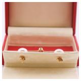 Pink Button Pearl Earrings w/ 18k Posts & Backs