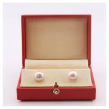 Pink Button Pearl Earrings w/ 18k Posts & Backs