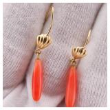 18k Gold Coral Dangle Earrings