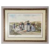 Jennie Brownscombe "Berry Pickers" Vintage Print Singed in Professionally Framed