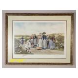 Jennie Brownscombe "Berry Pickers" Vintage Print Singed in Professionally Framed