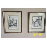 Bavarian Town Etchings singed by Paul Geissler & Paul Sollmann Respectively