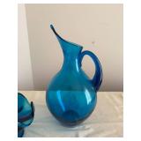 Blue MCM Swung Glass Pitch and Viking Glass Bowl