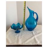 Blue MCM Swung Glass Pitch and Viking Glass Bowl
