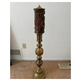 Mid-Century Brass Pillar Candlestand with Bavarian Candle