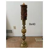 Mid-Century Brass Pillar Candlestand with Bavarian Candle