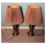 Footed Polished Brass Table Lamp Pair
