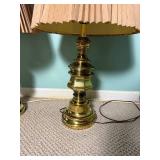 Footed Polished Brass Table Lamp Pair