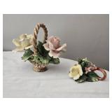 Brilliant Capodimonte Fine Porcelain Flower Basket Pair