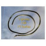 14K Yellow Gold 19 inch Necklace, 7 grams as