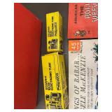 Collection of 45 RPM Records with Storage Box & Sylvania Tubes