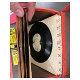 Collection of 45 RPM Records with Storage Box & Sylvania Tubes