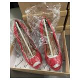 Lot of 12 Pairs of Red Platform Heels in Various Sizes