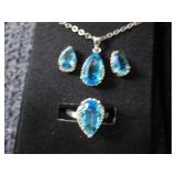 2 Dazzling SeaBlue Teardrop Pendant...