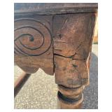 Antique Rustic Wooden Trestle Farmhouse Table with Worn Patina