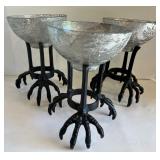 Set of 3 Metal Claw Decorative Goblets with Glass Bowls