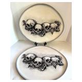 Set of 2 Large Skull-Themed Decorative Ceramic Platters