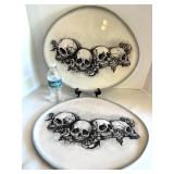 Set of 2 Large Skull-Themed Decorative Ceramic Platters