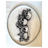 Set of 2 Large Skull-Themed Decorative Ceramic Platters