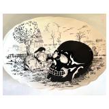 Halloween Decor Set: Maxcera Skull Plate, Apothecary Bottles, Plush Skeleton Doll