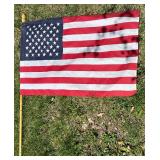 Vintage American Flag with Wooden Pole