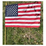 Vintage American Flag with Wooden Pole