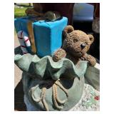 Handcrafted Santa Claus and Dog Figurine with Teddy Bear and Gift Present