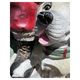 Handcrafted Santa Claus and Dog Figurine with Teddy Bear and Gift Present