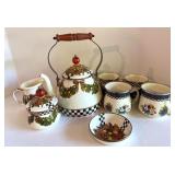 Mackenzie-Childs Holiday Teapot Set with Wreath and Bow Design