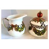 Mackenzie-Childs Holiday Teapot Set with Wreath and Bow Design