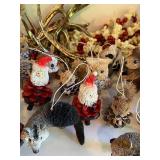 Collection of Holiday Forest Animal Ornaments, Antlers and Popcorn Garland