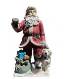 Handcrafted Santa Claus and Dog Figurine with Teddy Bear and Gift Present