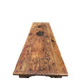 Antique Rustic Wooden Trestle Farmhouse Table with Worn Patina