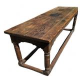 Antique Rustic Wooden Trestle Farmhouse Table with Worn Patina