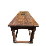 Antique Rustic Wooden Trestle Farmhouse Table with Worn Patina