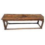 Antique Rustic Wooden Trestle Farmhouse Table with Worn Patina