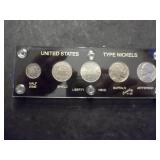 US Type Nickels 1861 Half Dime, 1867 Shield, 1902 Libery Head, 1935 Buffalo & 1970 S Jefferson Proof