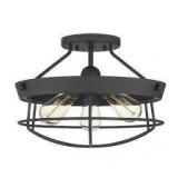 Hampton Bay Southbourne 15.5 in. 3-Light Matte Black Rustic Farmhouse Semi-Flush Mount Light   Customer Returns See Pictures
