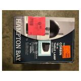 Hampton Bay Corbin 17.5 in. Black Modern Table Lamp with Black Metal Shade and AC Outlet on Base Customer Returns See Pictures