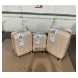 iFLY Hardside Luggage Fibertech 3 Piece Set, 20" Carry-on Luggage, 24" Checked Luggage and 28" Checked Luggage, Champagne